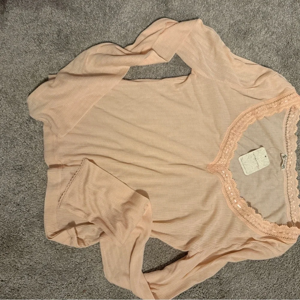 Free People Intimately Only You Long Sleeve Pointelle Top - Creme Peche NWT sz m - Picture 3 of 5